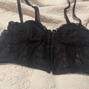 Black Lace Longline Bralette Sz S with Corset Front Closure